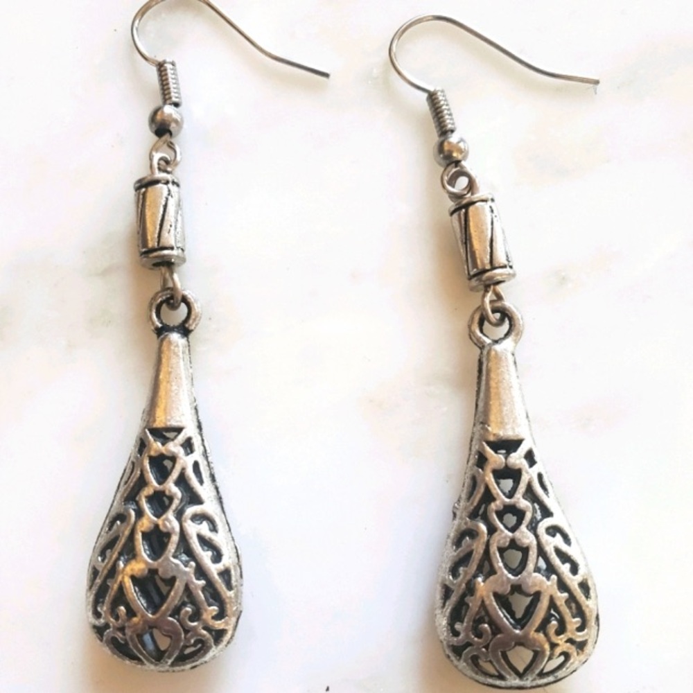 Moroccan Inspired Silver Teardrop Earrings